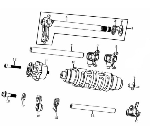 [BB02103-B1/38] Uña Central Sincronizador Cambios Pitsterpro LXR 250 / Kayo K6