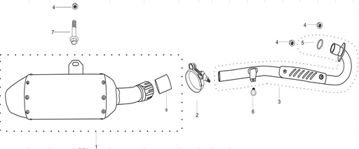 [XTR00030-B3/D] Header / Codo de Mufla para Kayo TT 125 / 140