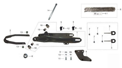 [PB01410-B1/33] Deslizador Cadena Horquilla Kayo TS 90 / TSD 110
